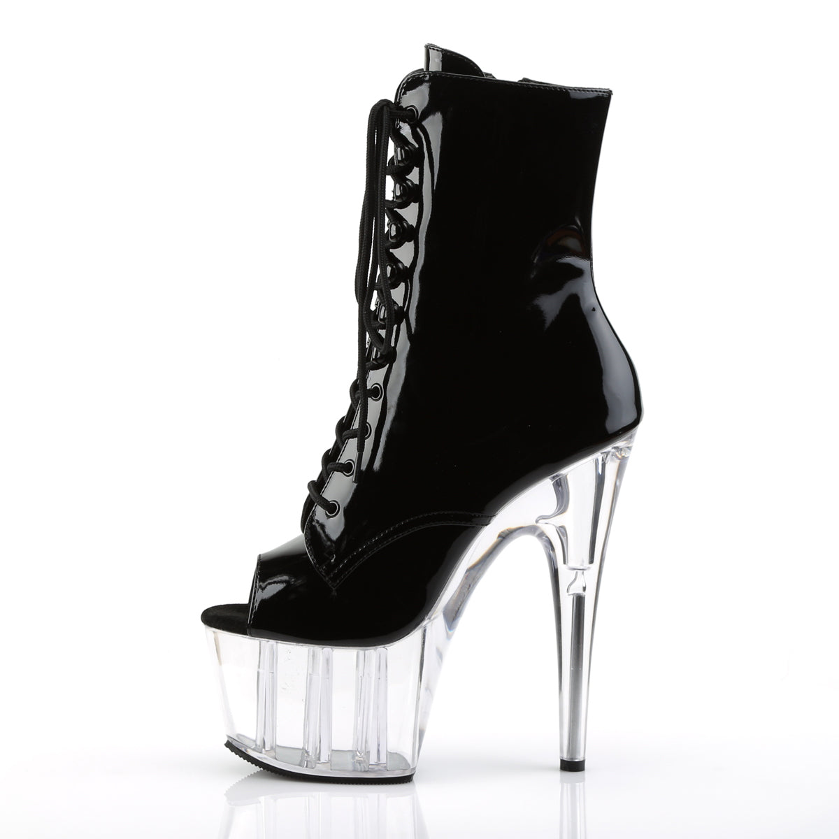 ADORE-1021 Black & Clear Patent Calf High Peep Toe Boots Multi view 4