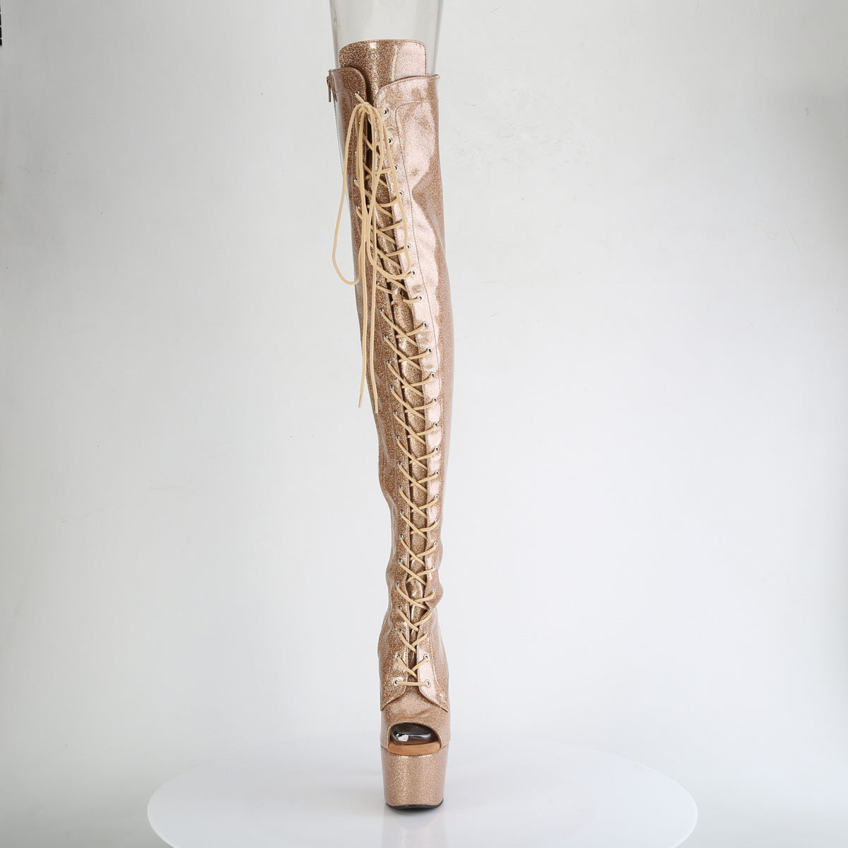 ADORE-3021GP Peep Toe Lace-Up Thigh Boot Gold Multi view 5