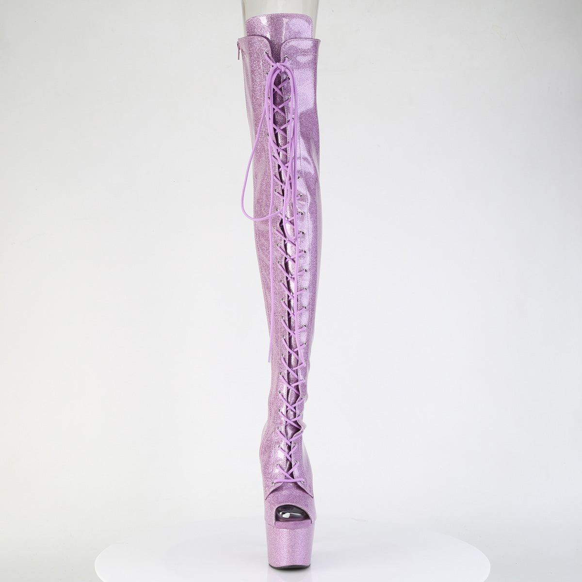 ADORE-3021GP Peep Toe Lace-Up Thigh Boot Pink Multi view 5