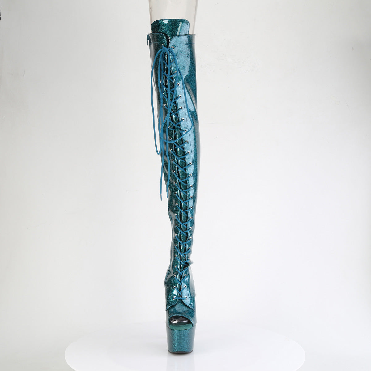 ADORE-3021GP Peep Toe Lace-Up Thigh Boot Green Multi view 5