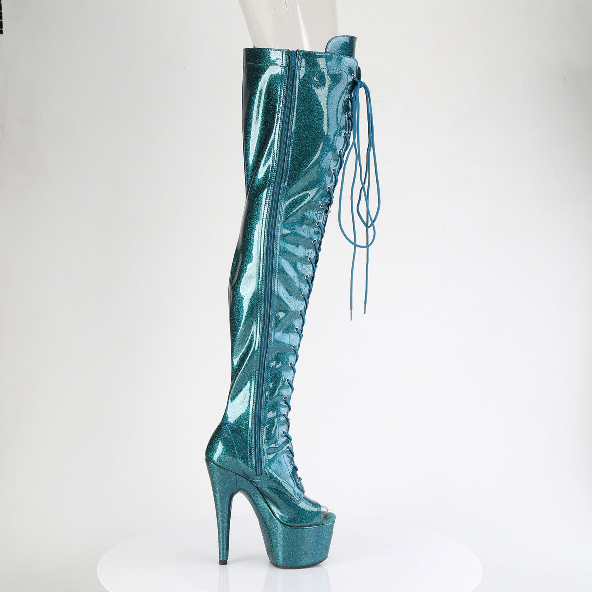 ADORE-3021GP Peep Toe Lace-Up Thigh Boot Green Multi view 2