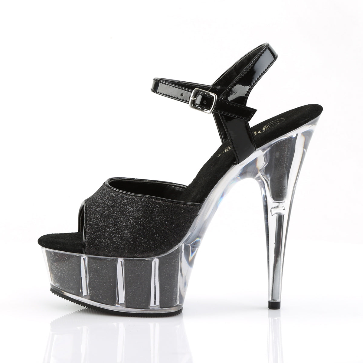 DELIGHT-609-5G Silver Glitter Peep Toe High Heel Black Multi view 4