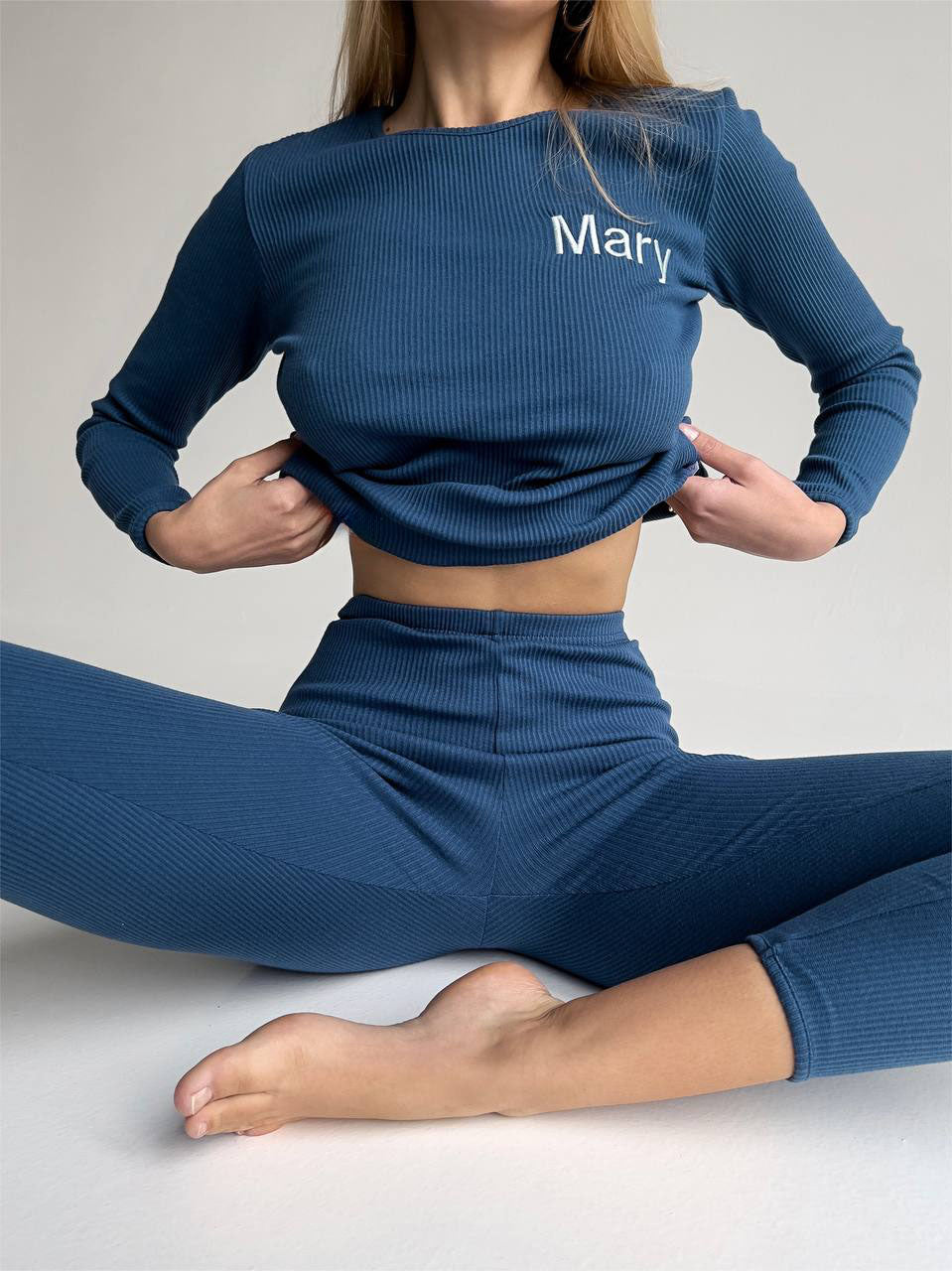 EASE 2 Piece Ribbed Cotton Loungewear - BLUE