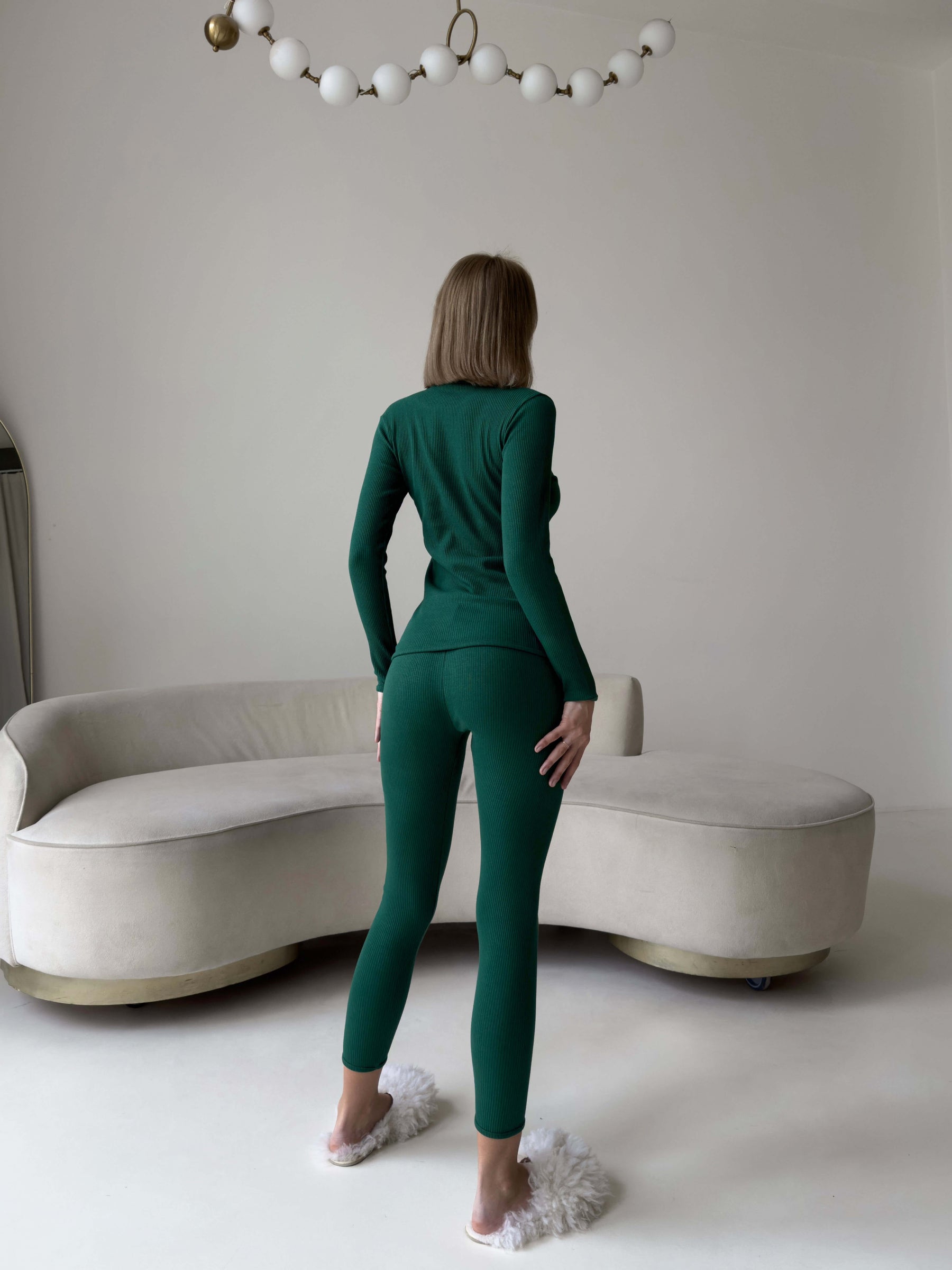 EASE 2 Piece Ribbed Cotton Loungewear - Green