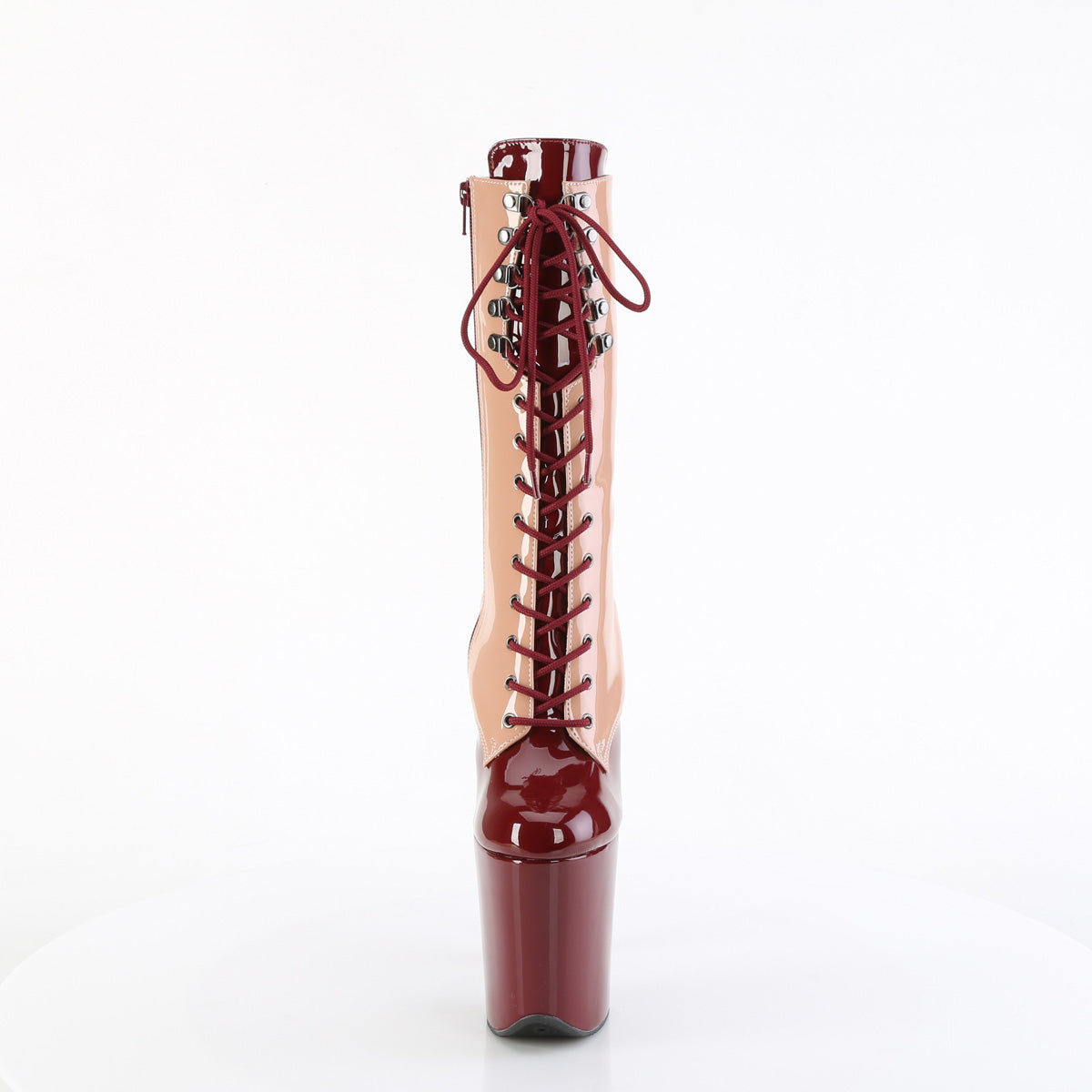 FLAMINGO-1054DC Two Tone Lace-Up Mid Calf Boot Pink & Burgundy Multi view 5