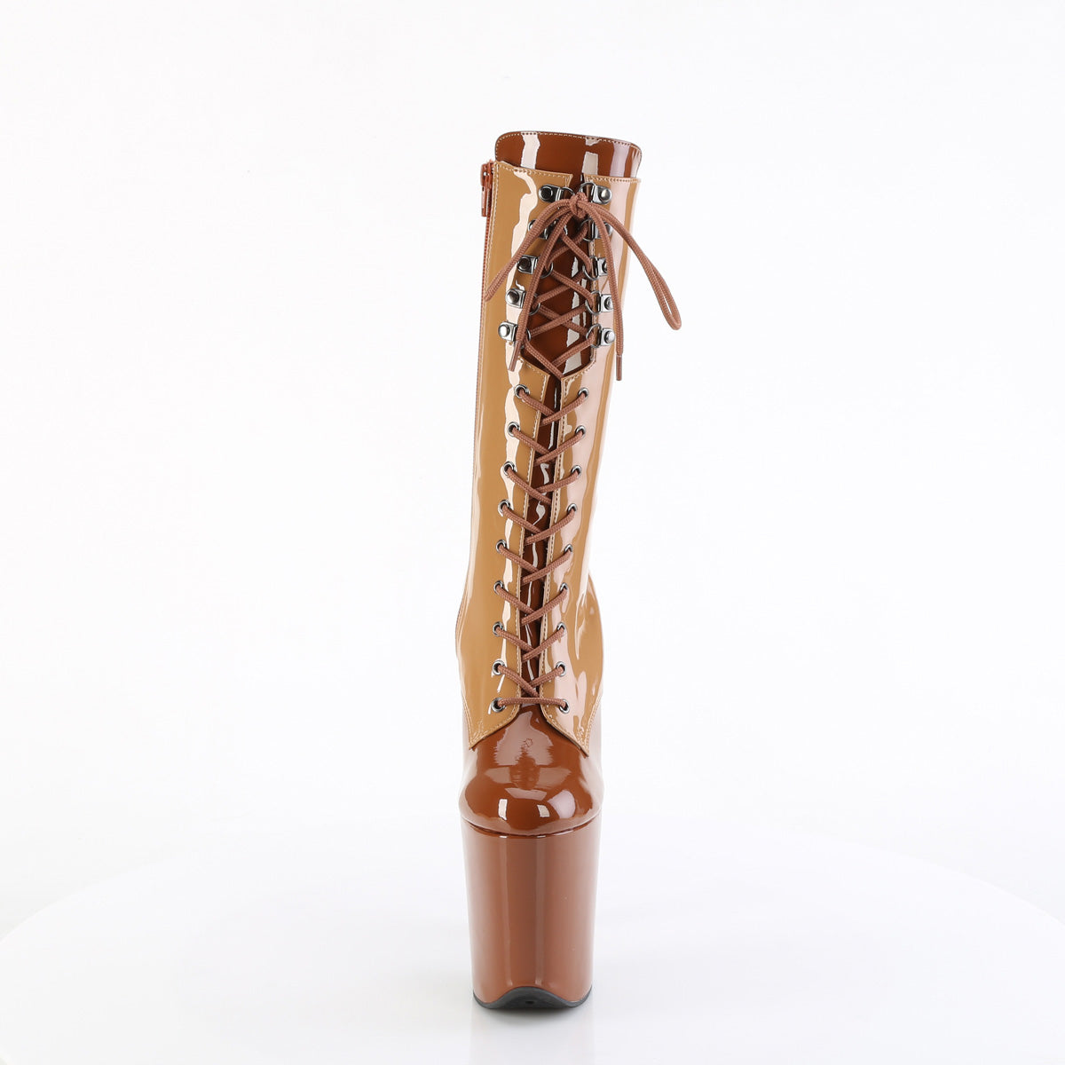 FLAMINGO-1054DC Two Tone Lace-Up Mid Calf Boot Nude & Brown Multi view 5