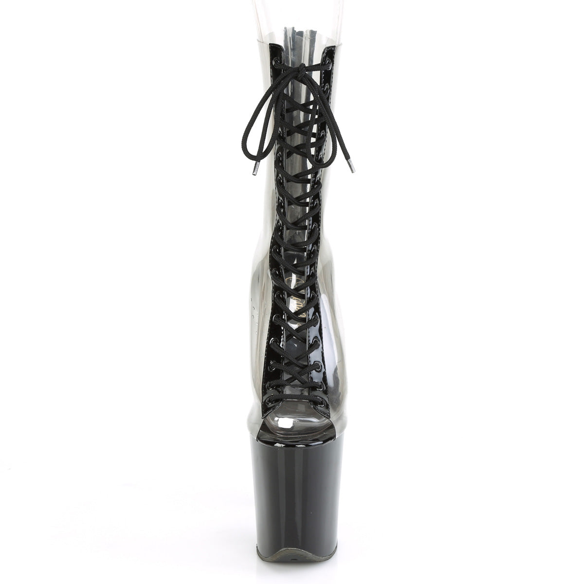 FLAMINGO-800-34 Pink Calf High Peep Toe Boots Black & Clear Multi view 5