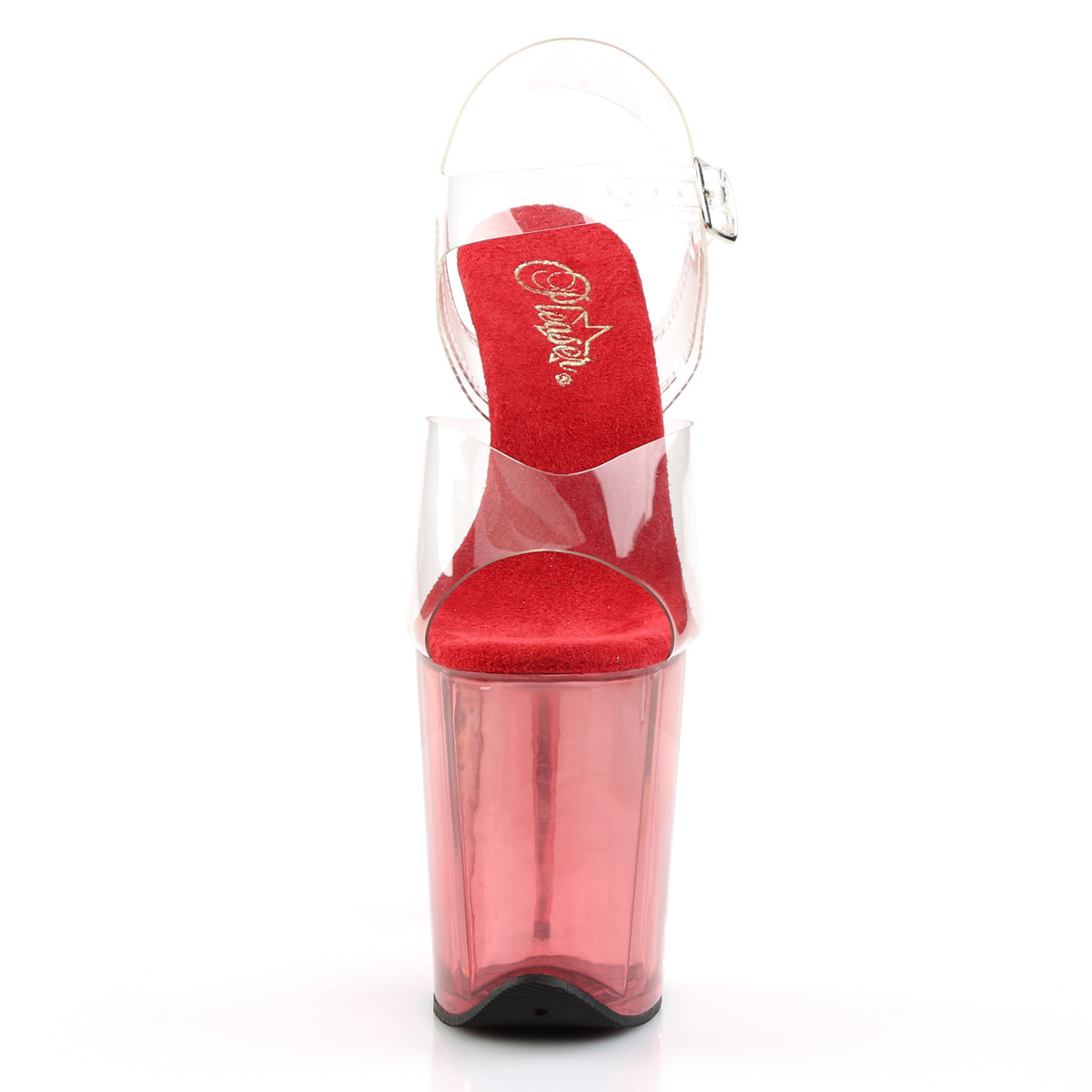 FLAMINGO-808T Clear & Pink Ankle Peep Toe High Heel Red & Clear Multi view 5