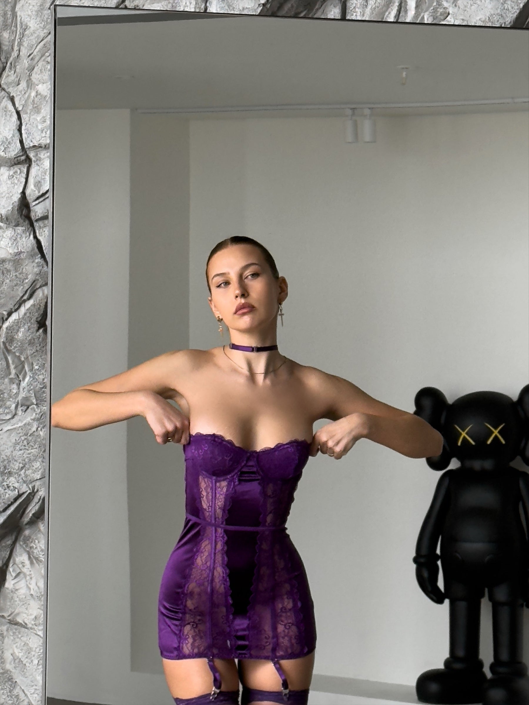 HONEYMOON Purple Lace and Satin Teddy