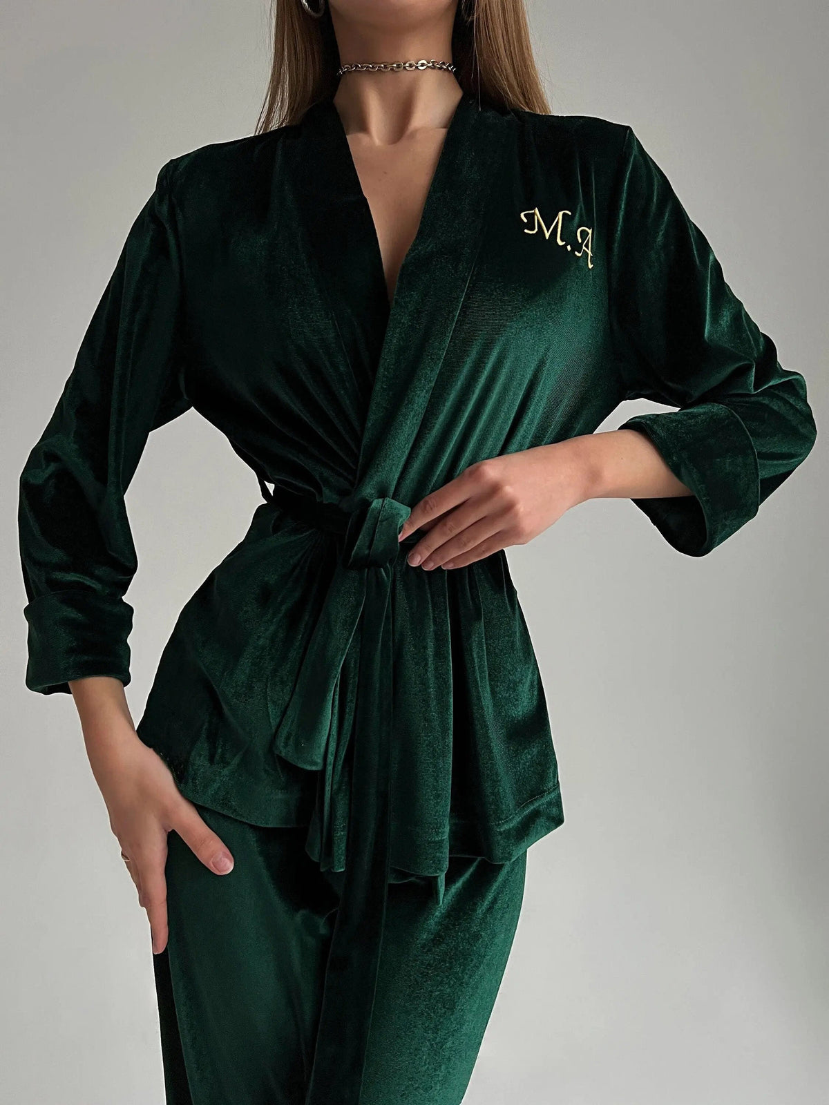 MAJESTIC Luxurious Velour Robe - Green
