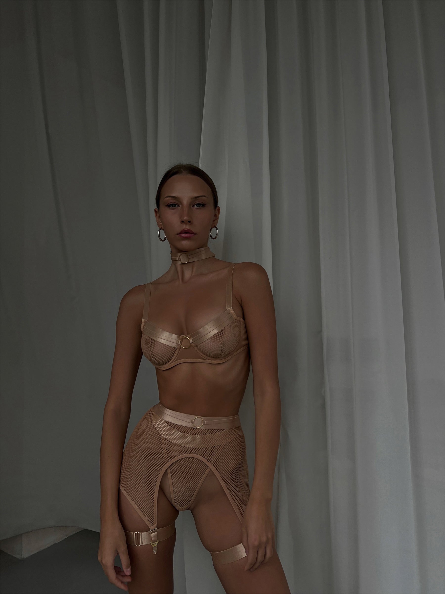 RAVENOUS 4 Piece Mesh Lingerie Set - Nude