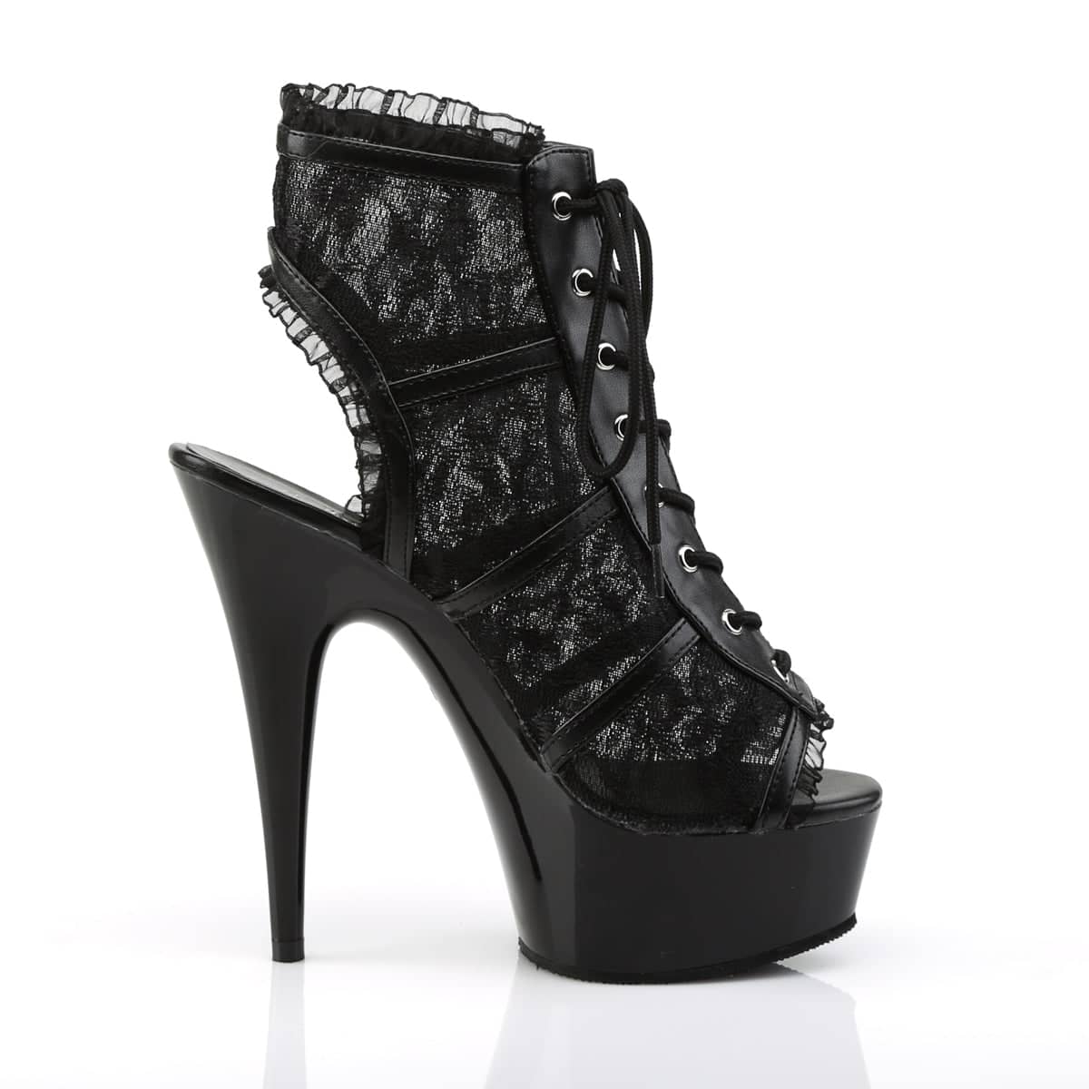 DELIGHT-696LC Black Ankle Peep Toe Boots