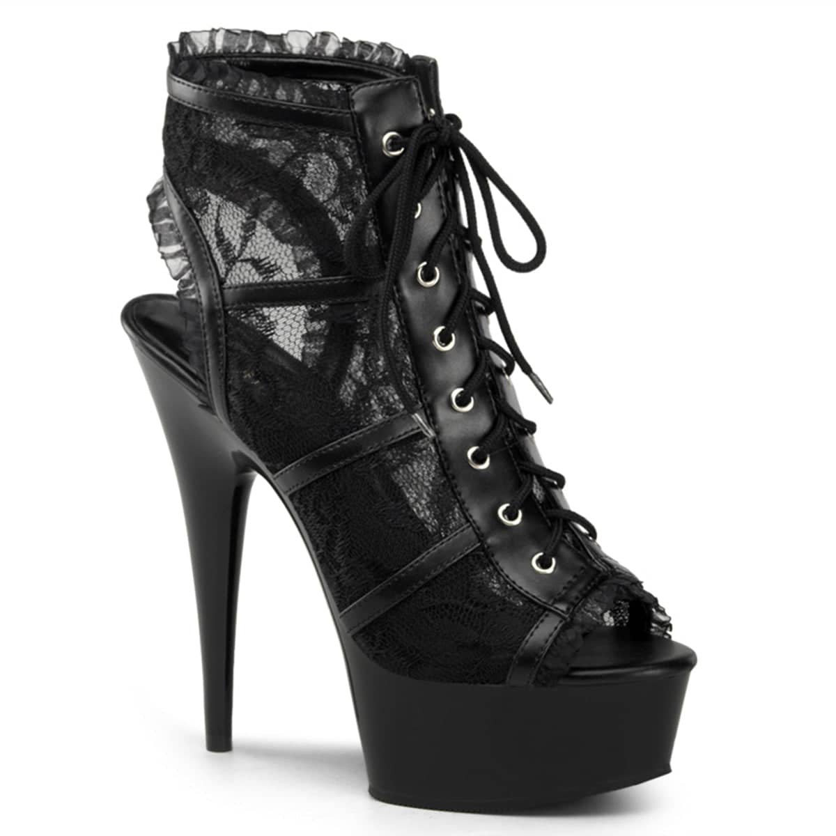 DELIGHT-696LC Black Ankle Peep Toe Boots