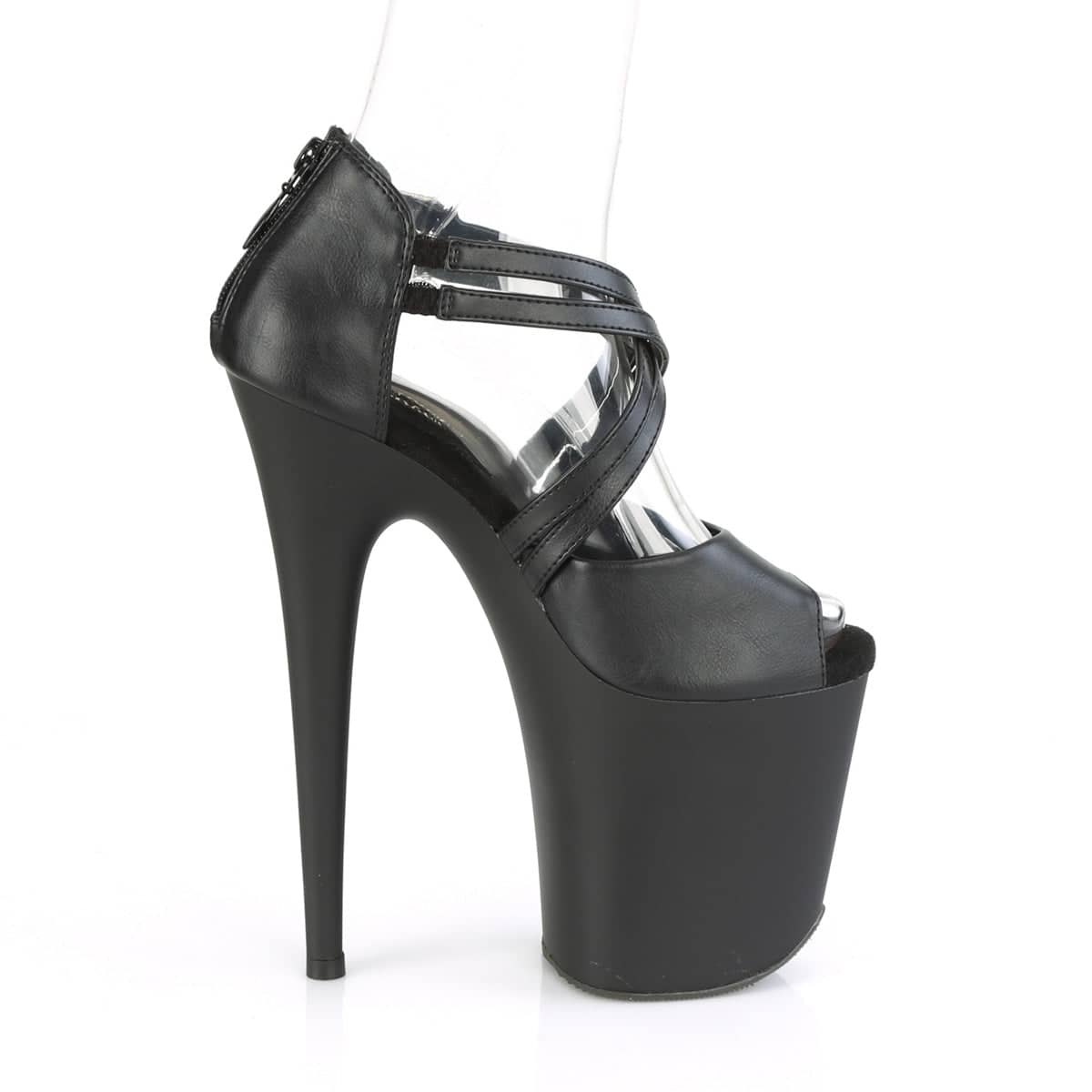 FLAMINGO-865 Black Ankle Peep Toe High Heel