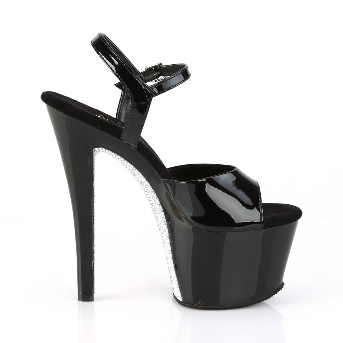 SKY-309CRS Black & Silver Ankle Peep Toe High Heel