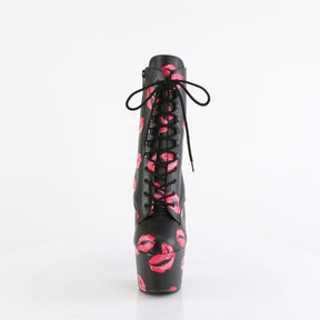 ADORE-1020KISSES Lace-Up Lips Print Ankle Boot Black Multi view 5