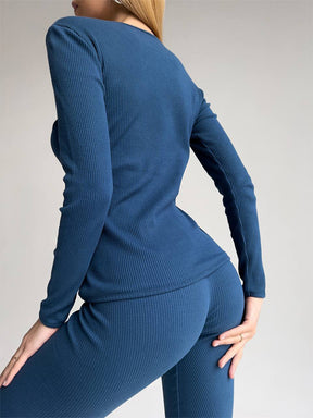 EASE 2 Piece Ribbed Cotton Loungewear - BLUE