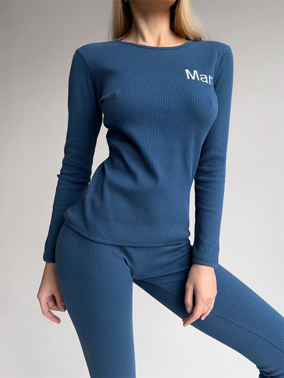 EASE 2 Piece Ribbed Cotton Loungewear - BLUE
