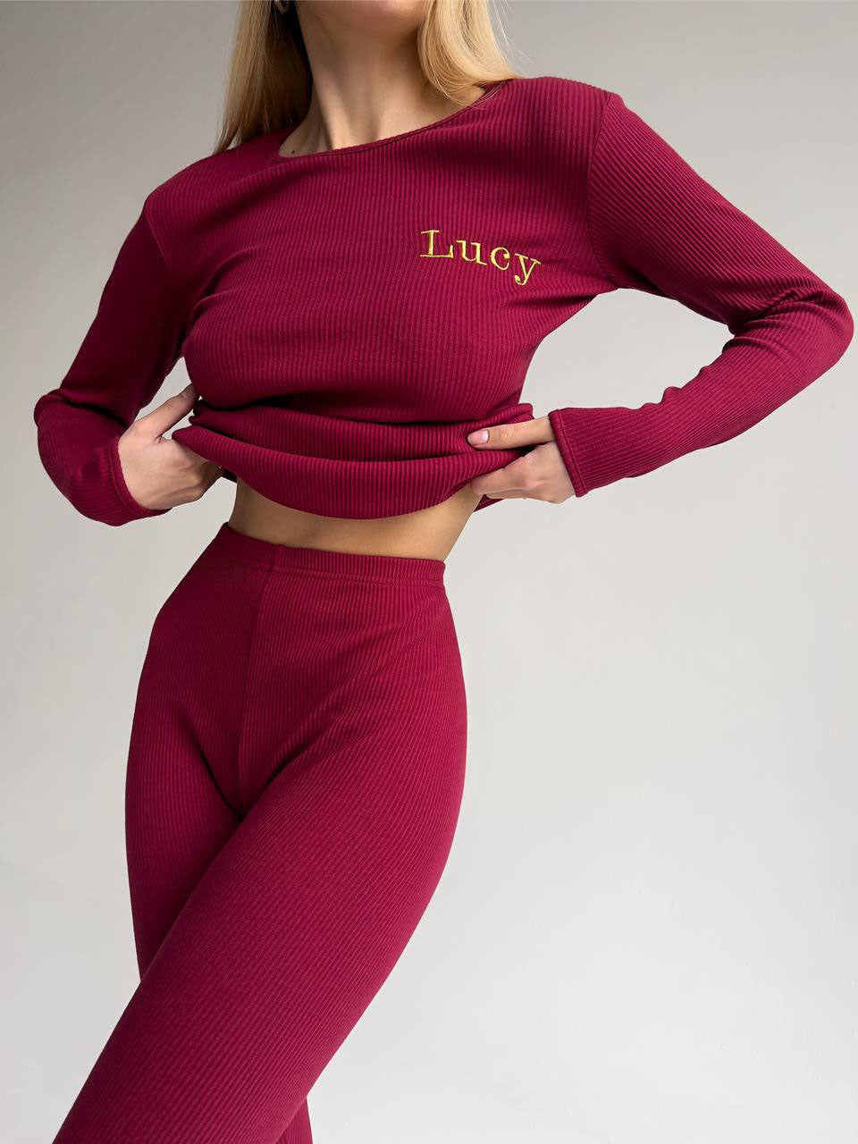 EASE 2 Piece Ribbed Cotton Loungewear - Claret Red