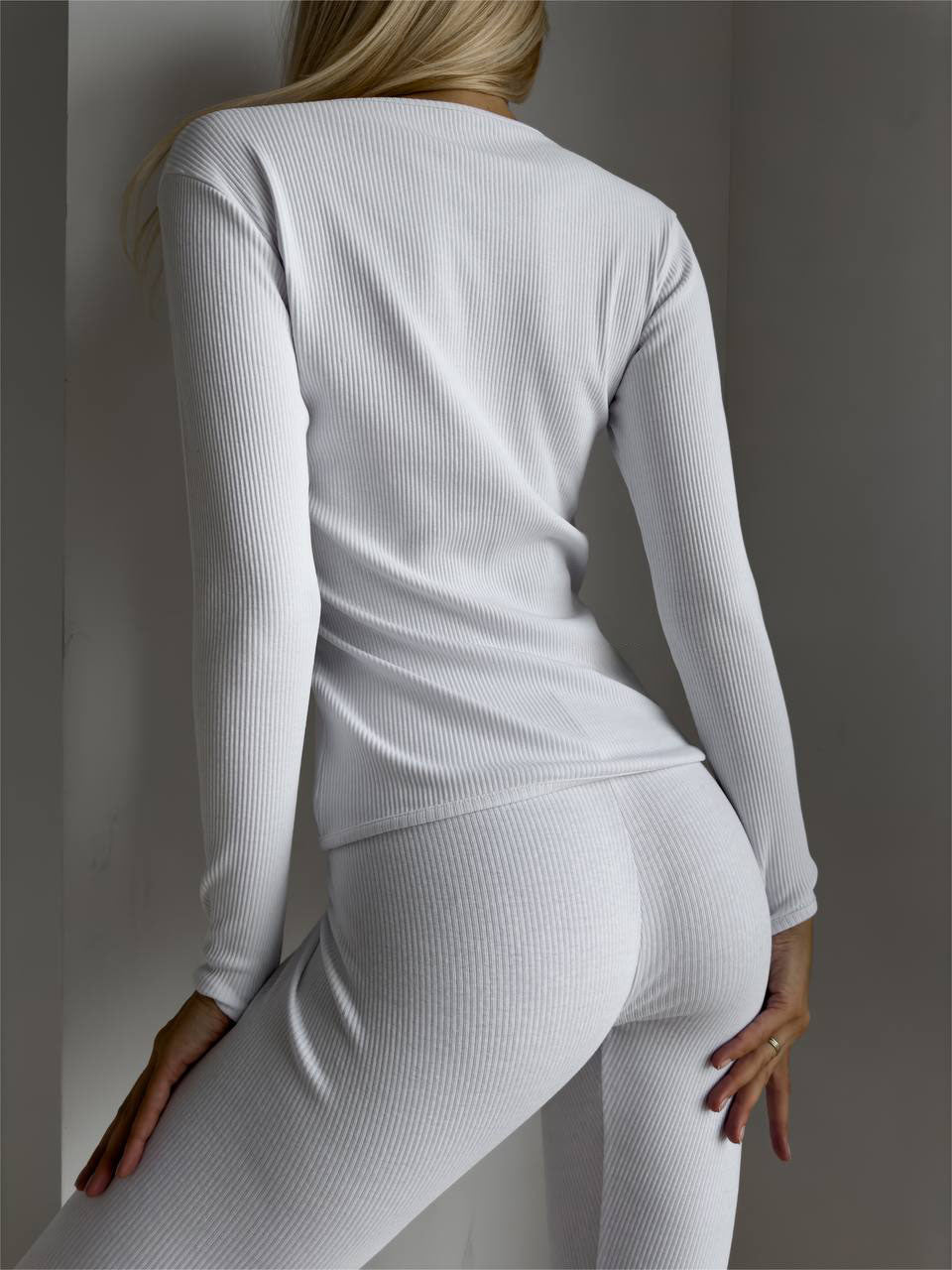EASE 2 Piece Ribbed Cotton Loungewear - Dove Grey