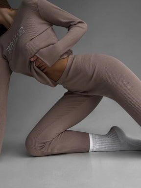 EASE 2 Piece Ribbed Cotton Loungewear - Velvet Mocha