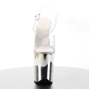 FLAMINGO-808 Clear & Silver Ankle Peep Toe High Heel