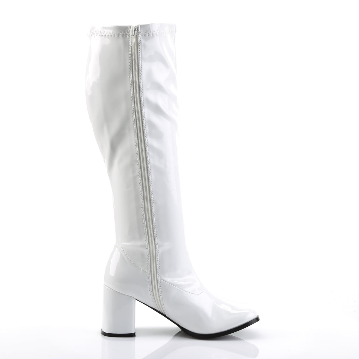 GOGO-300WC Black Patent Knee High Boots White Multi view 2
