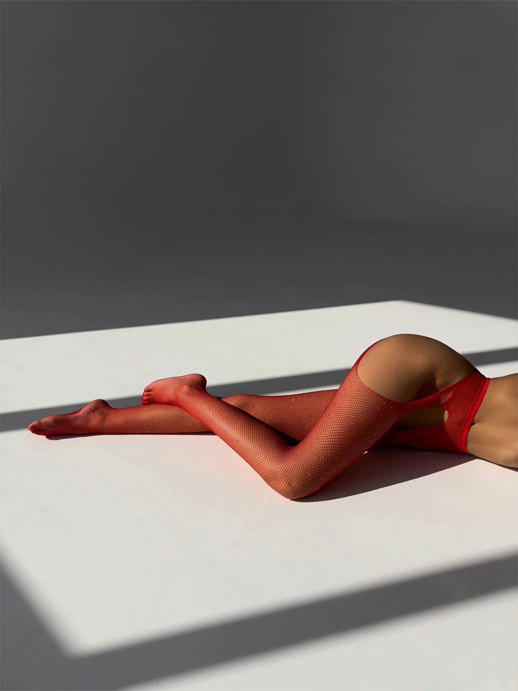 Jewel Crotchless Stockings - Red