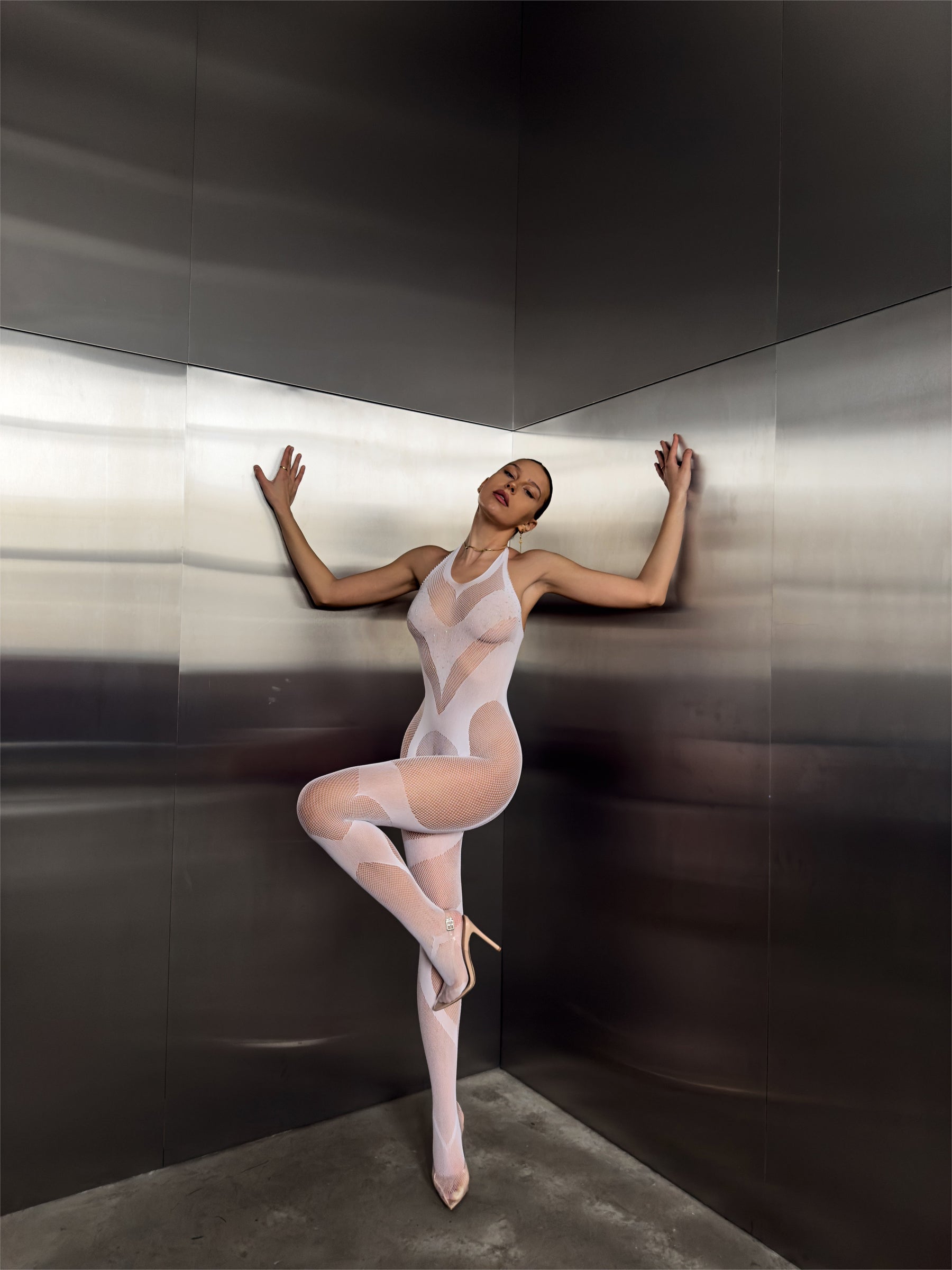 TRIPLE X White Fishnet Bodysuit
