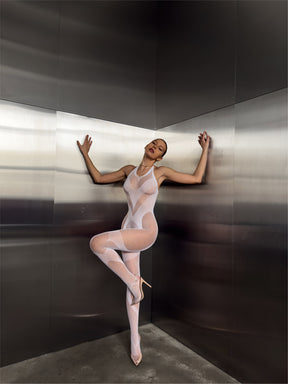 TRIPLE X White Fishnet Bodysuit