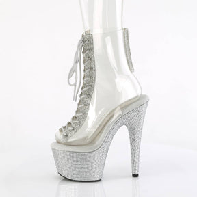 BEJEWELED-1016C-2-7 White & Clear Calf High Peep Toe Boots