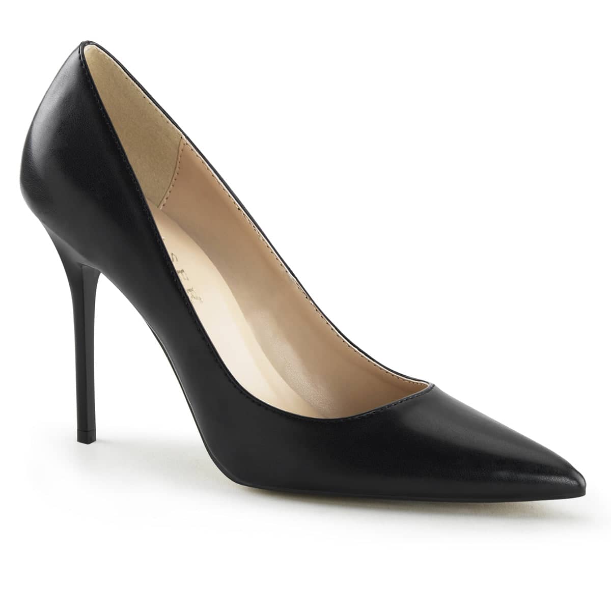 CLASSIQUE-20 Black Faux Leather Pointed Stilettos