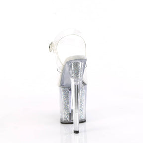 ENCHANT-708RSI Silver & Clear Ankle Peep Toe High Heel