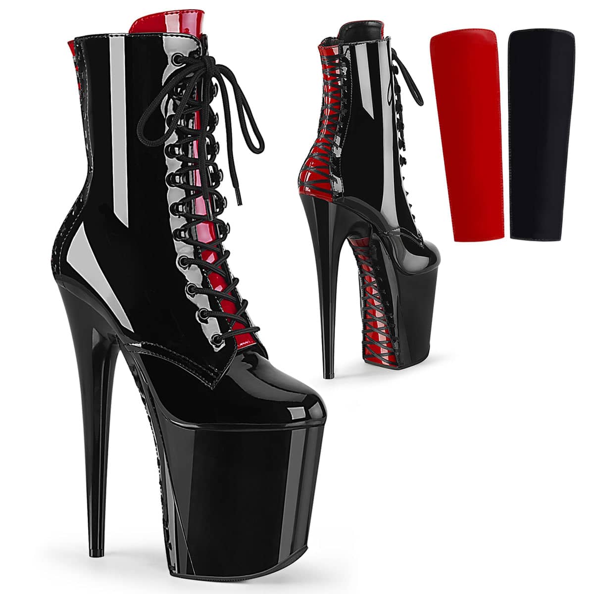 FLAMINGO-1020FH Black & Red Calf High Boots