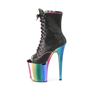 FLAMINGO-1021RC-02 Black & Multi Colour Calf High Peep Toe Boots