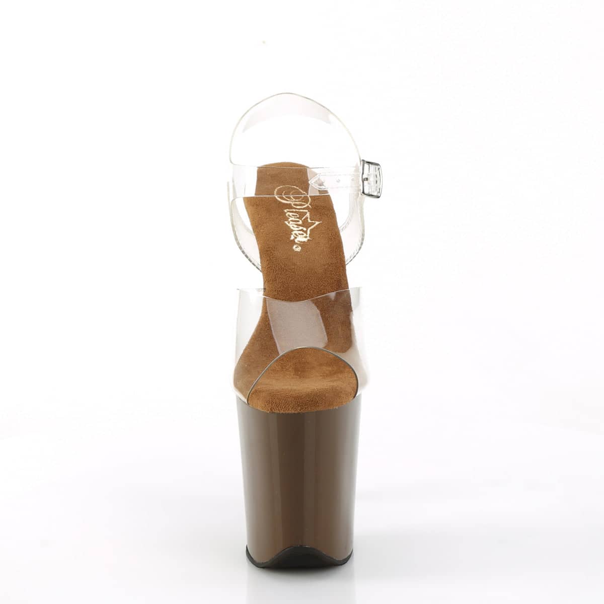 FLAMINGO-808 Brown & Clear Ankle Peep Toe High Heel