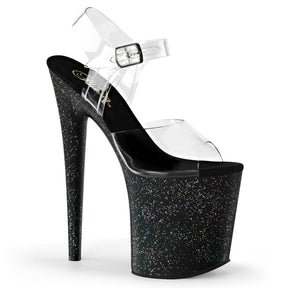 FLAMINGO-808MG Black & Clear Ankle Peep Toe High Heel