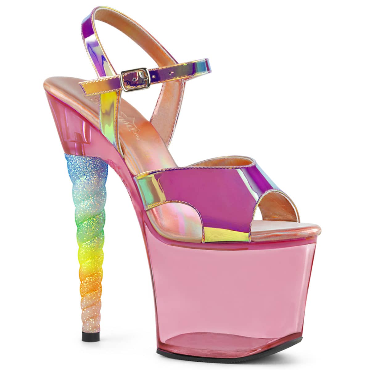 UNICORN-711T Pink & Multi Colour Ankle Peep Toe High Heel