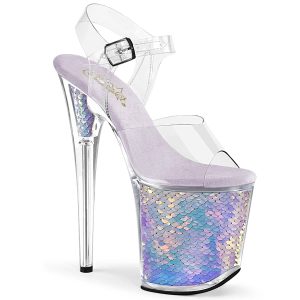 FLAMINGO-808MC Pink & Clear Ankle Peep Toe High Heel