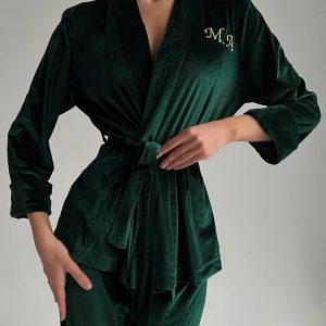 MAJESTIC Luxurious Velour Robe - Green